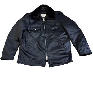 Vtg Blauer Tufnyl Police Bomber Jacket Mens L Blue Zip Liner Faux Fur Collar